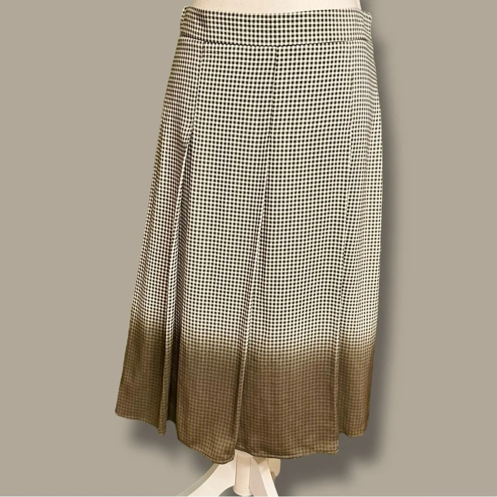 NWT Piazza Sempione Olive Green Checkered Plaid Dip-Dyed Pleated Skirt Size 44